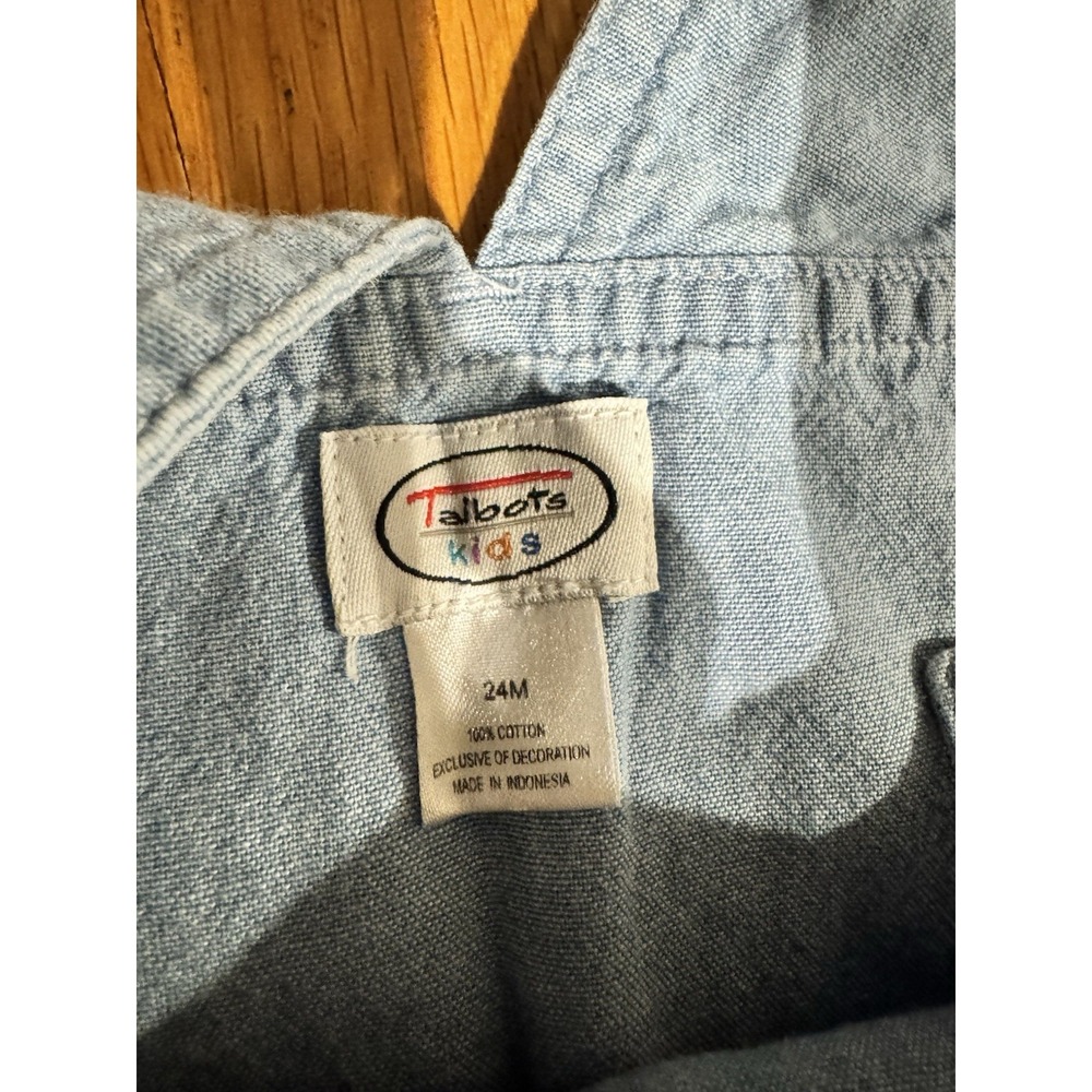 Vintage Talbots Kids Embroidered Green Frog Denim Overalls Shortalls Unisex 24m - Picture 6 of 9